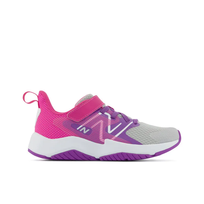 Rave Run v2 Bungee Lace - Summer Fog with Mystic Purple and Hi-Pink - Kids