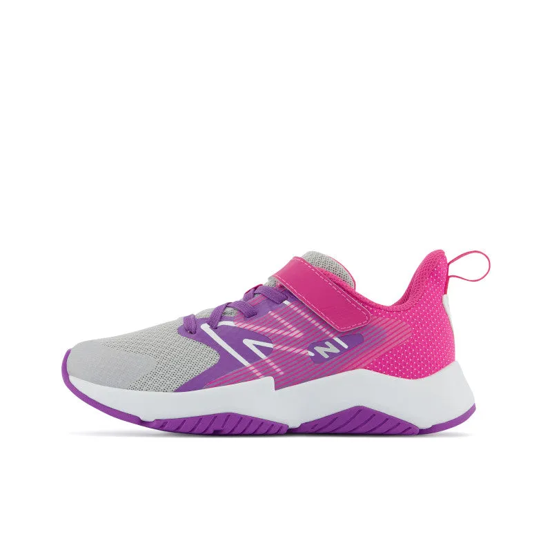 Rave Run v2 Bungee Lace - Summer Fog with Mystic Purple and Hi-Pink - Kids