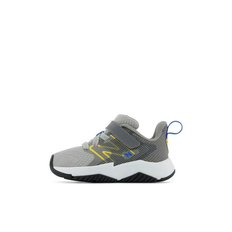 Rave Run v2 Bungee Lace with Top Strap - Grey with Blue and Gold - Kids