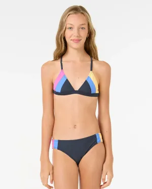 Rip Curl Clothing Girls Block Party Bikini Set in Navy, Pink & Yellow