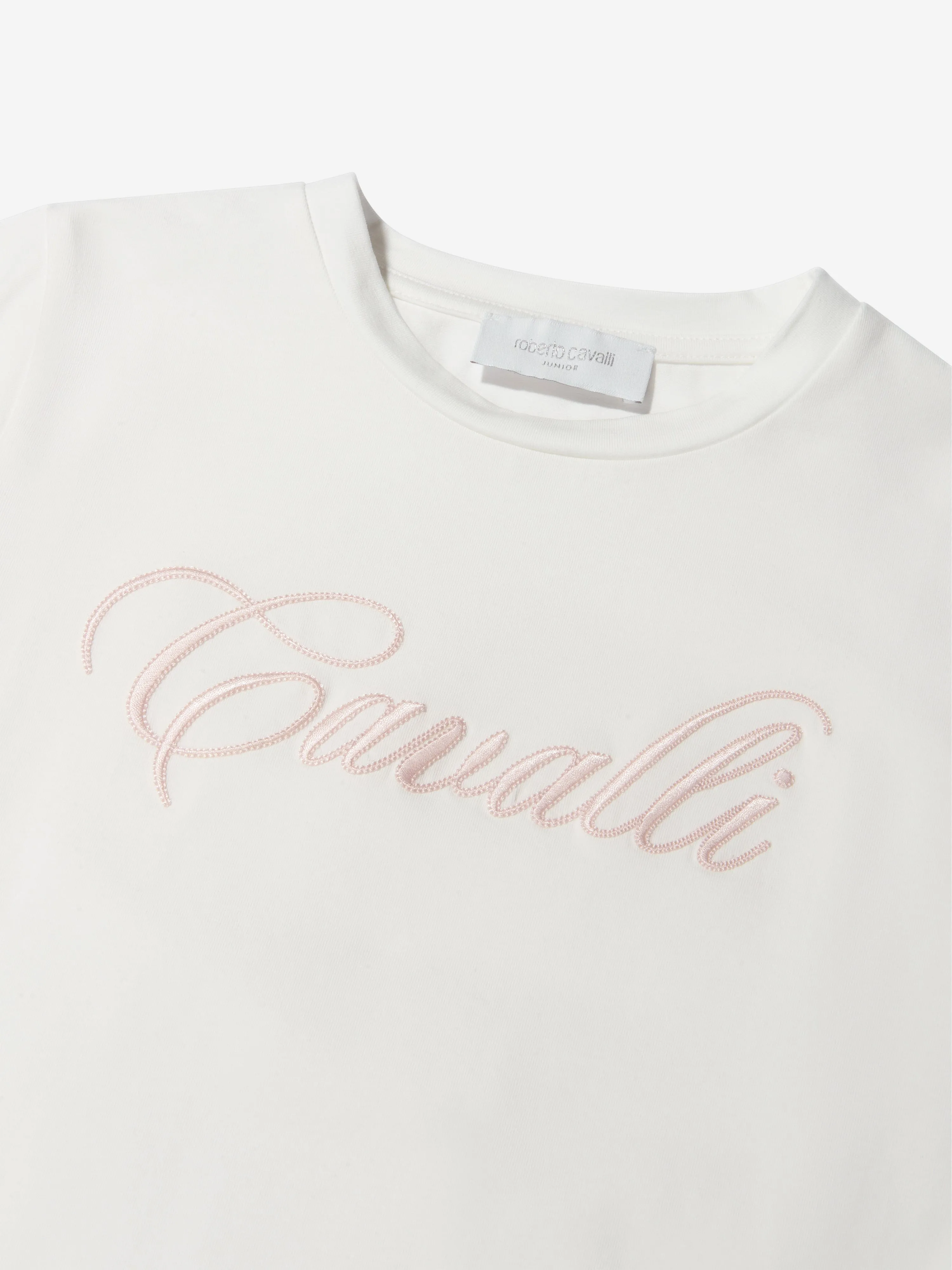 Roberto Cavalli Girls Cotton Logo T-Shirt With Lace Hem