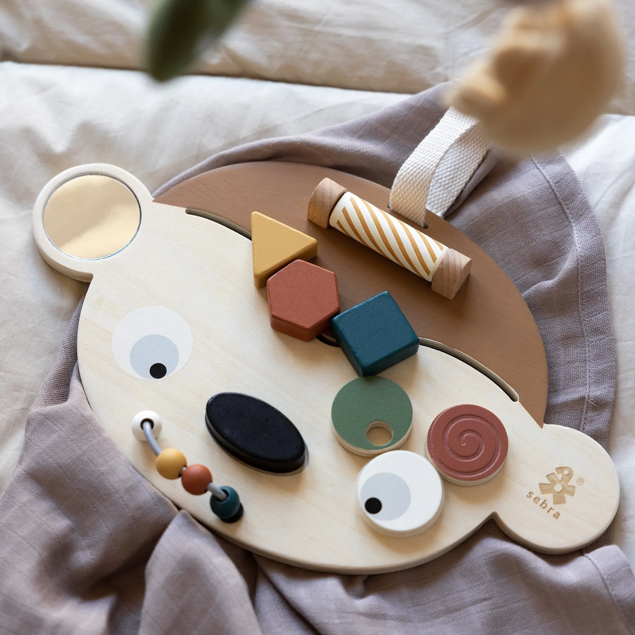 Sebra, Maci Monkey, Wooden Activity Panel