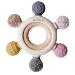 Silicone & Wood Teether  - Multicolored Pink
