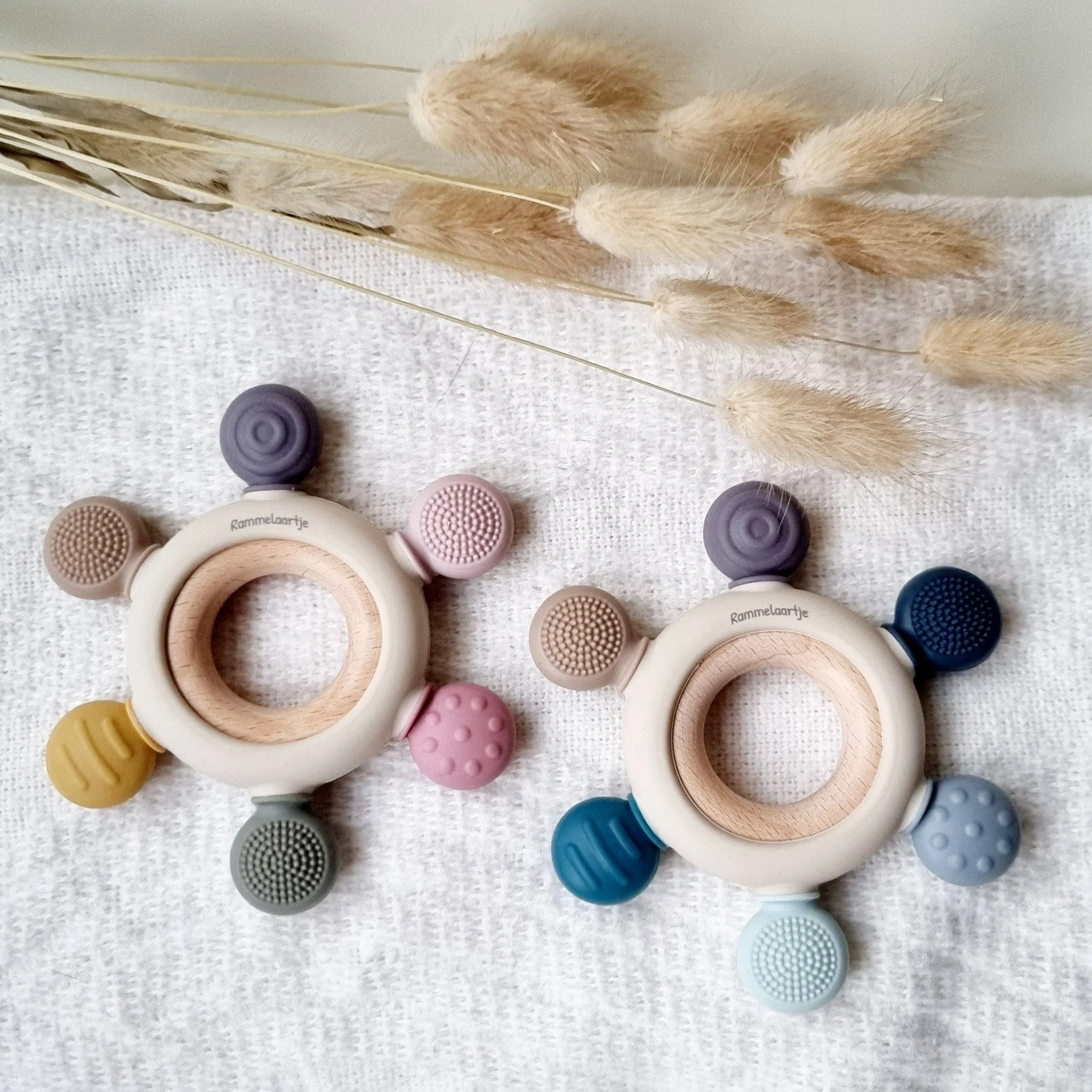 Silicone & Wood Teether  - Multicolored Pink
