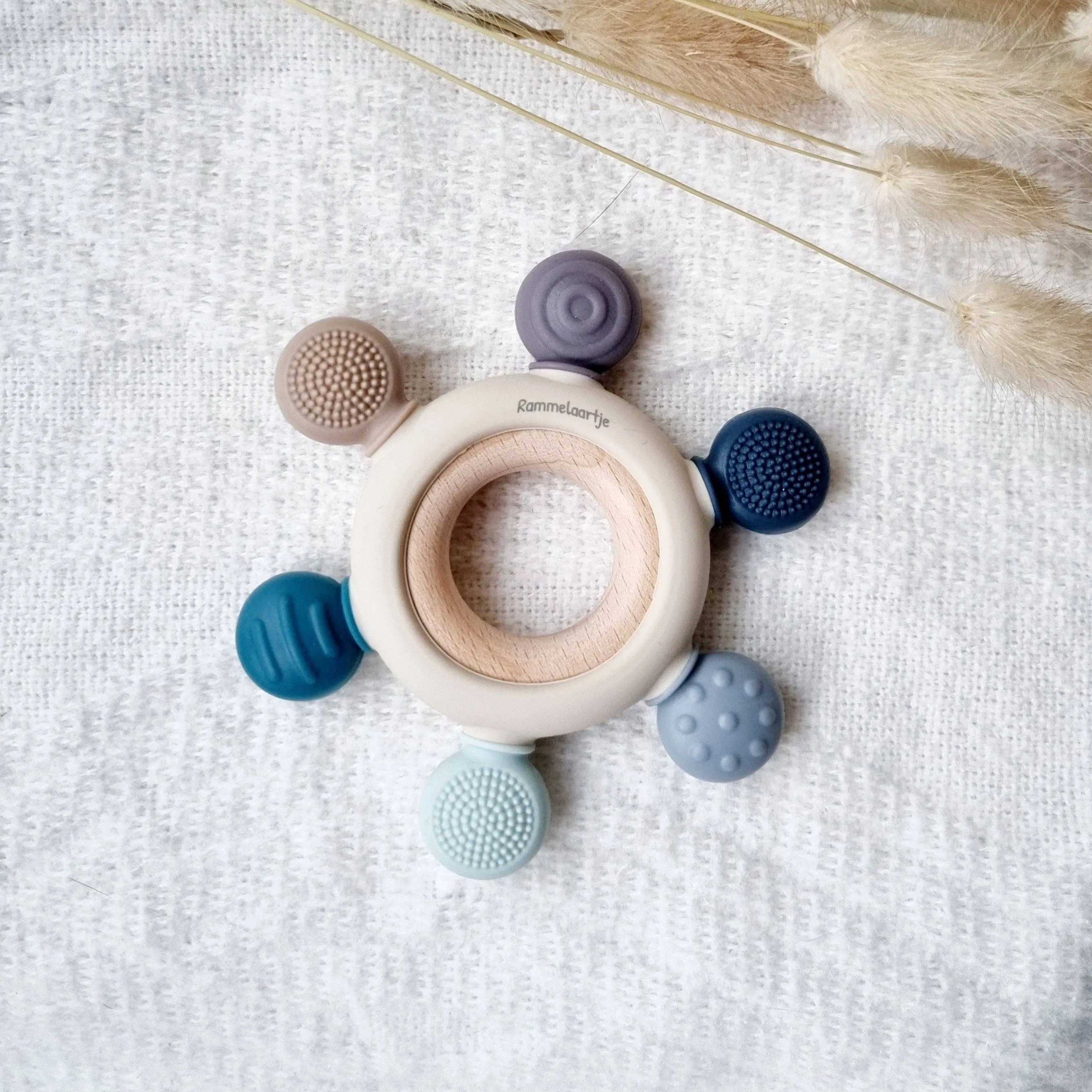 Silicone & Wood Teether - Multicoloured Blue