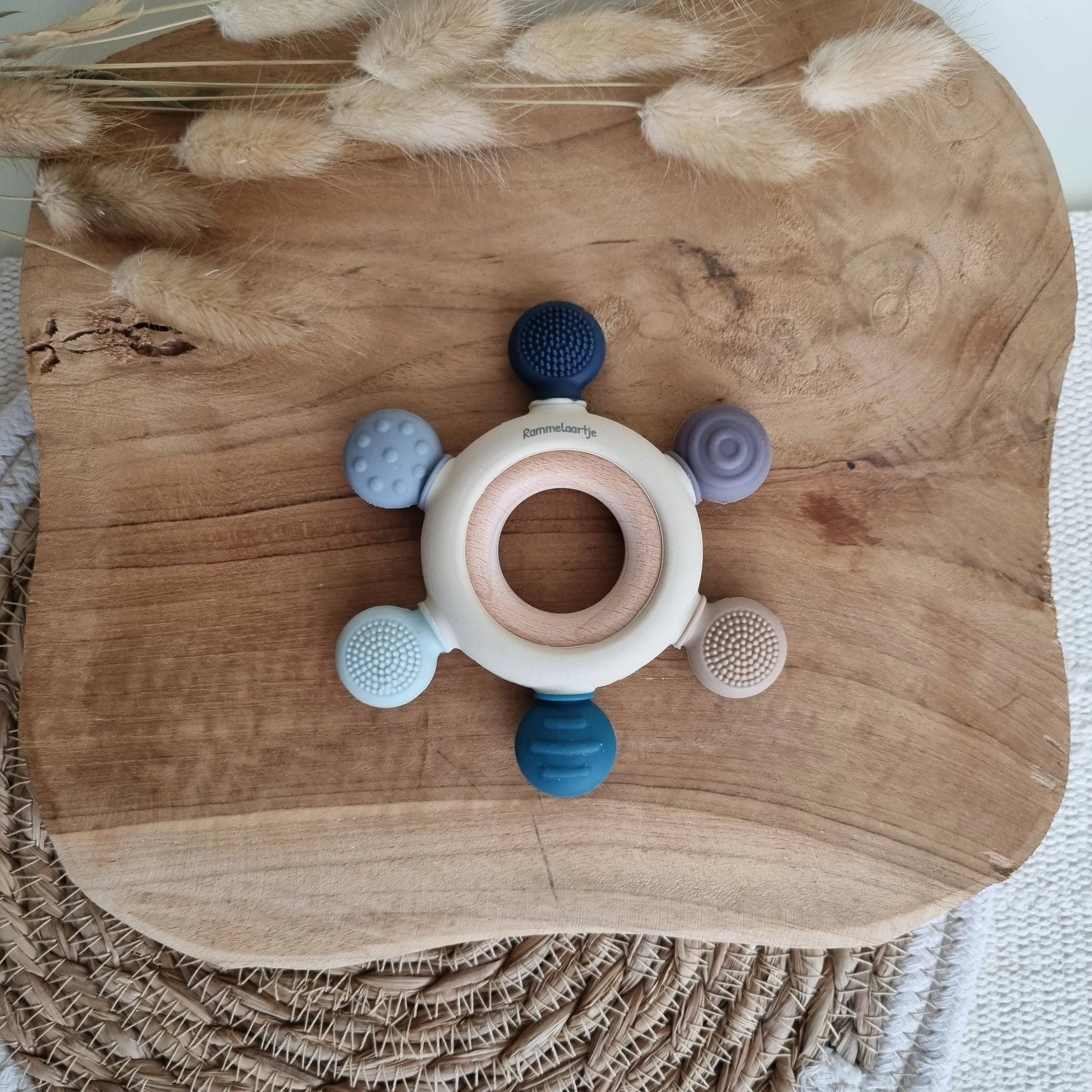 Silicone & Wood Teether - Multicoloured Blue