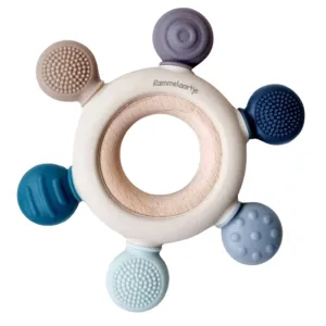 Silicone & Wood Teether - Multicoloured Blue