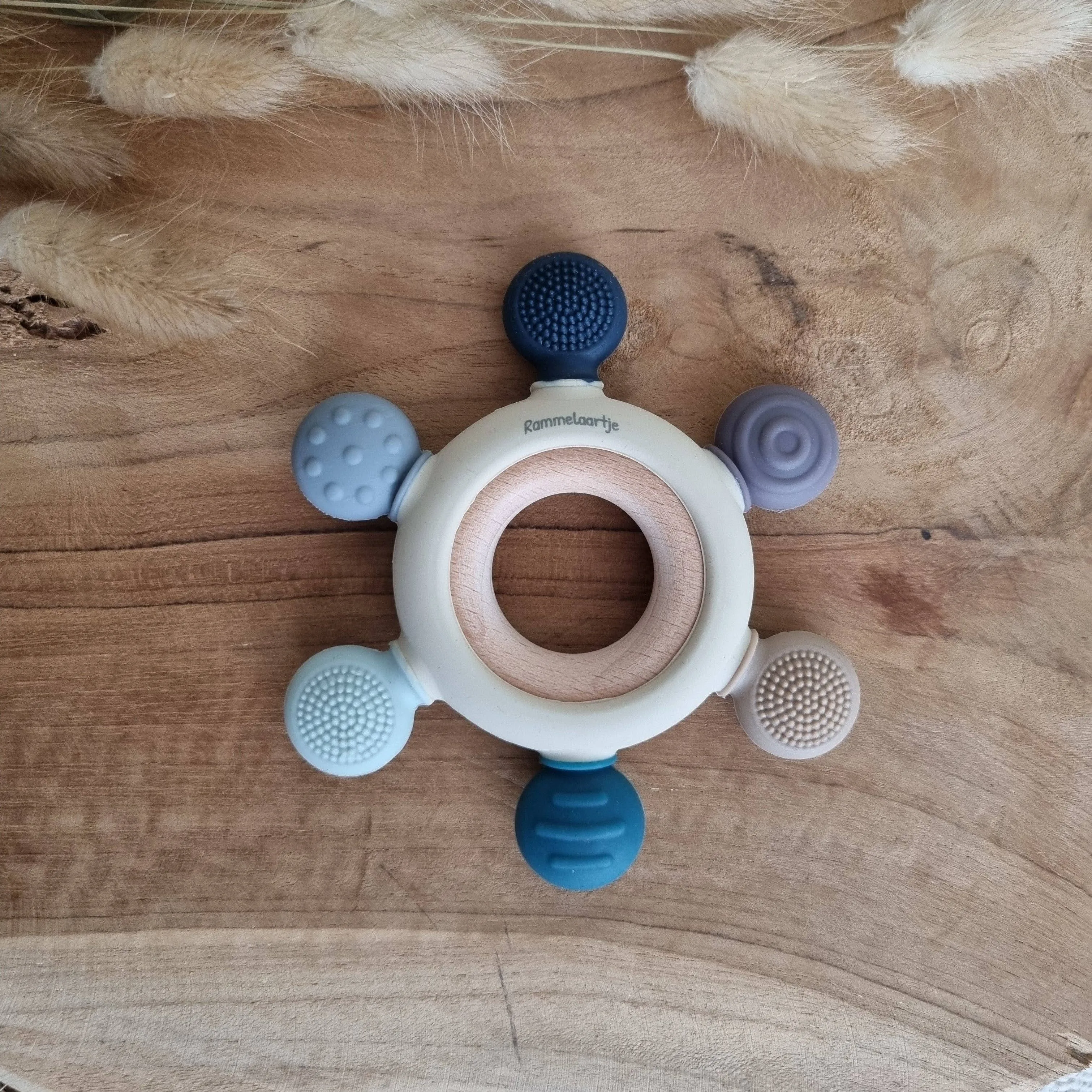 Silicone & Wood Teether - Multicoloured Blue