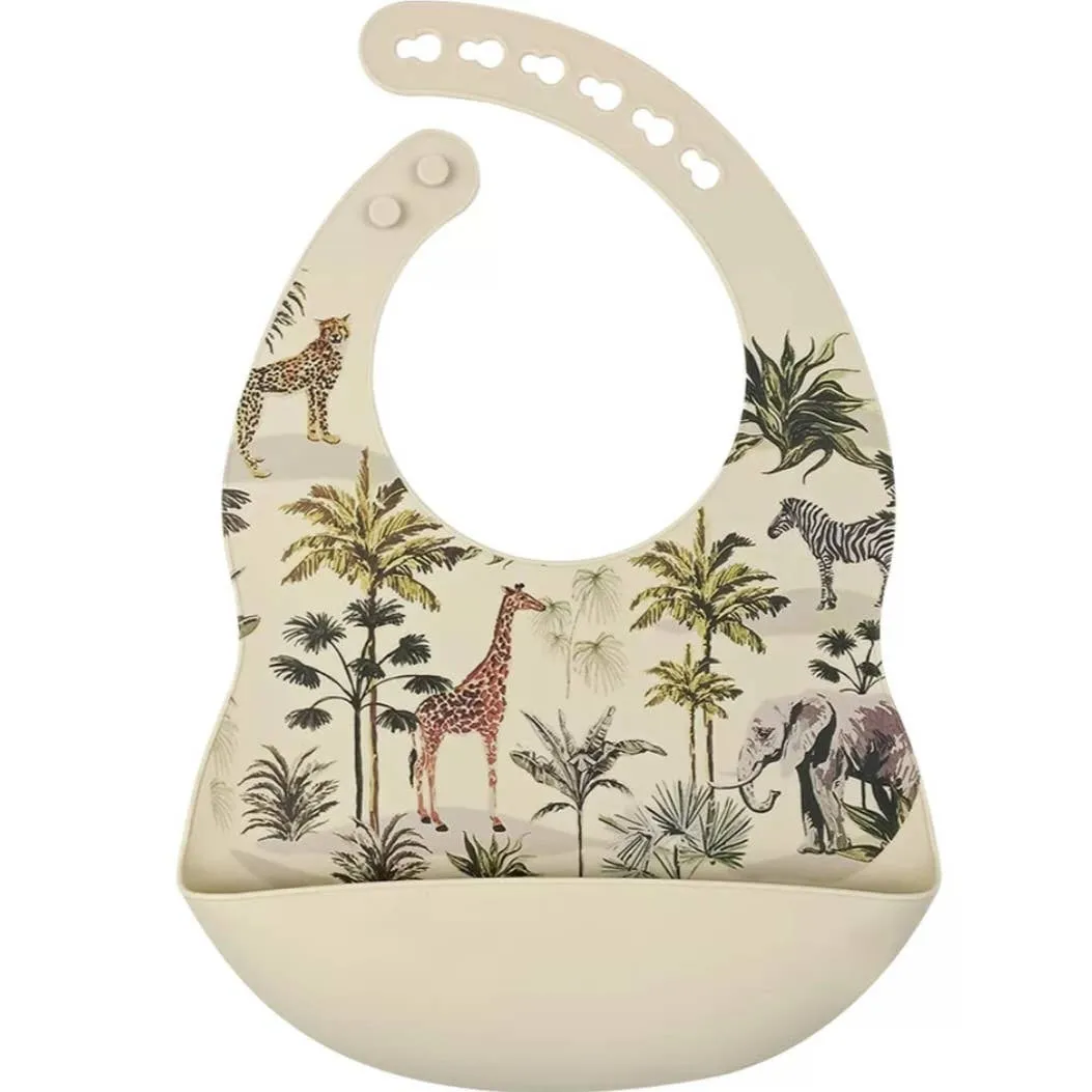 Silicone Pocket Bib / Jungle - Beige