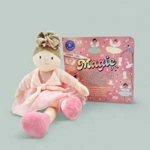 Sophie Ballerina Rag Doll with Floss & Rock Magic Colour-In Cards, Enchanted