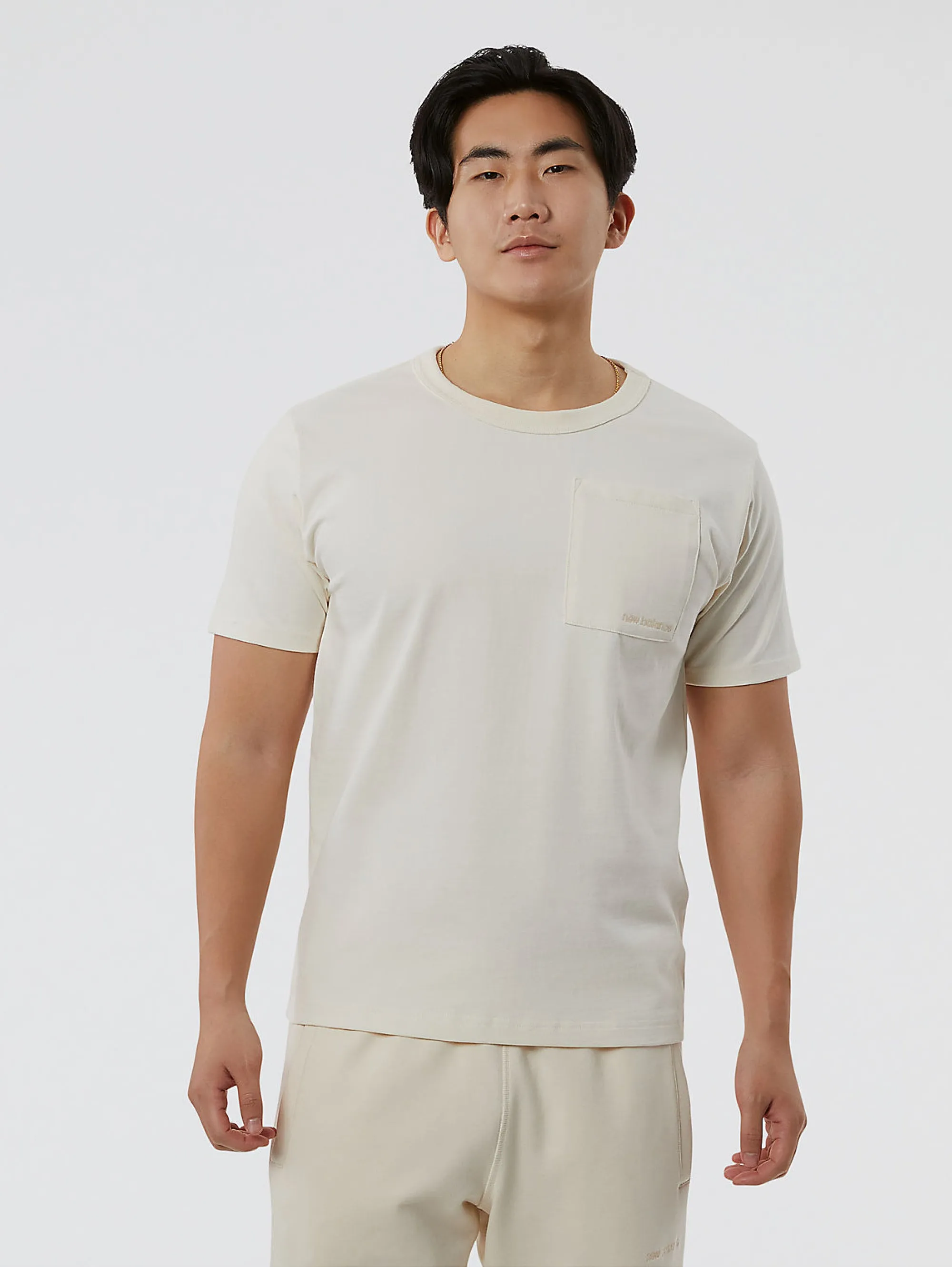 T-shirt con Taschino e Logo Crema