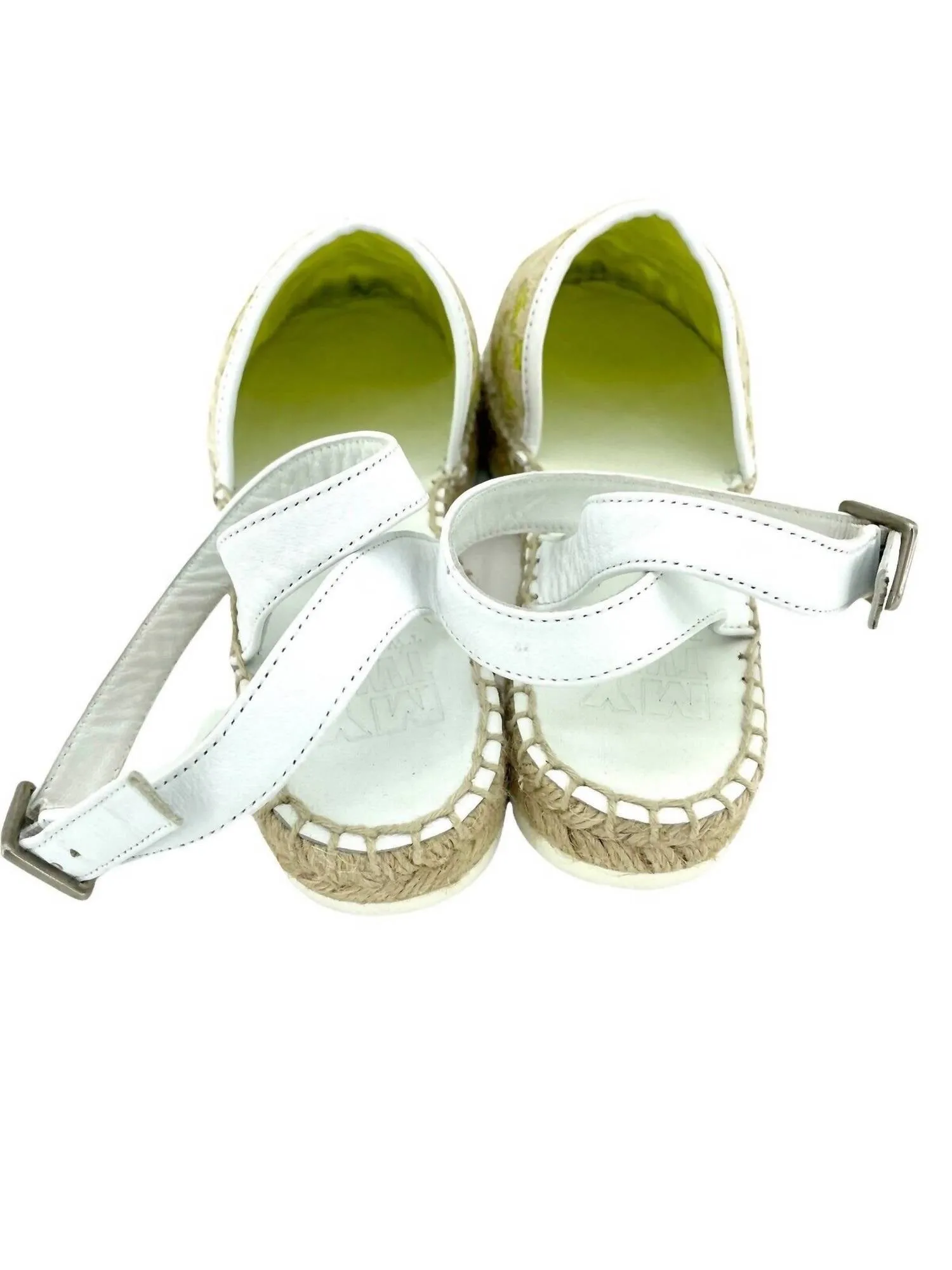 Women's D'orsay Lace Leather Espadrilles In White, Lime Green
