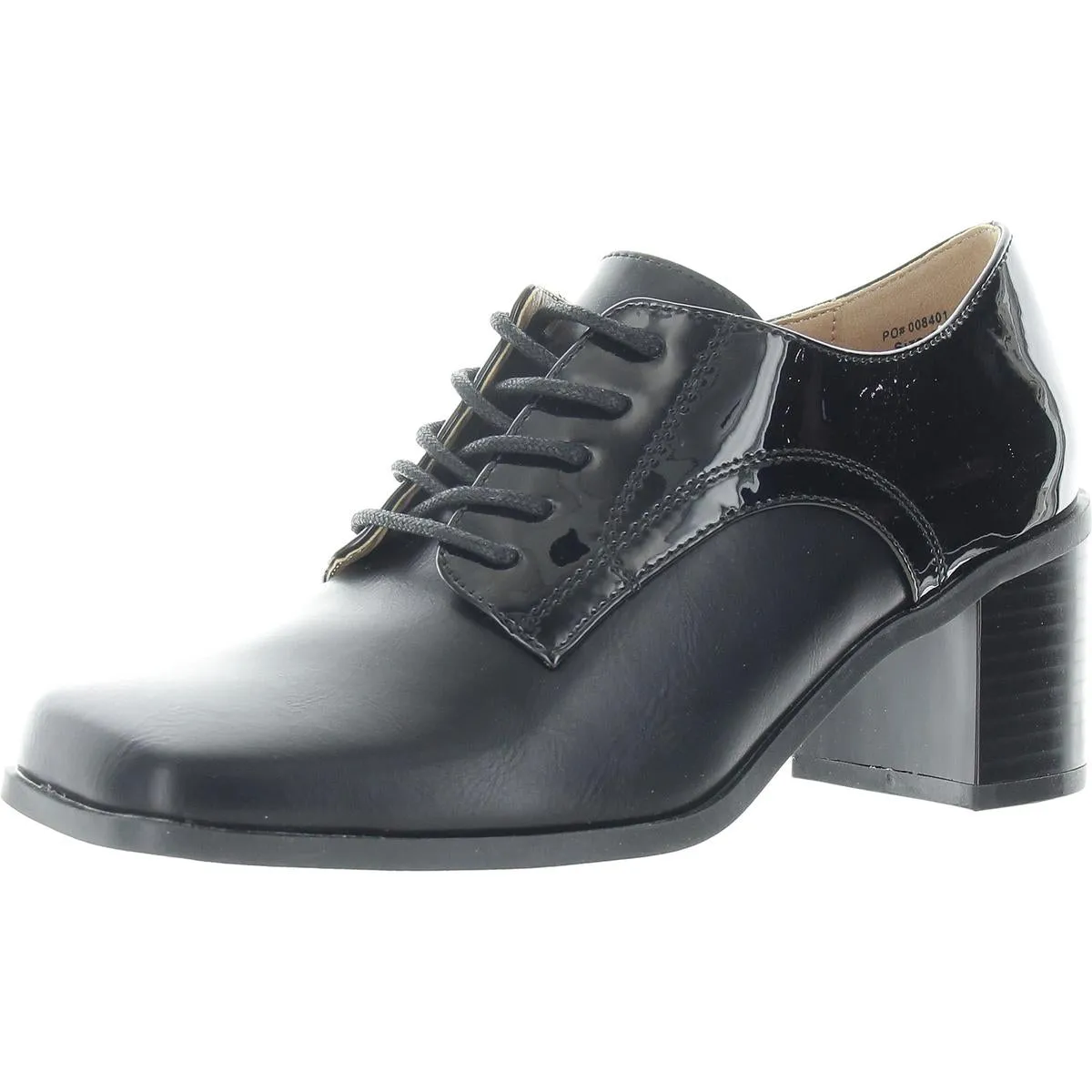 Womens Lace-Up Faux Leather Block Heels