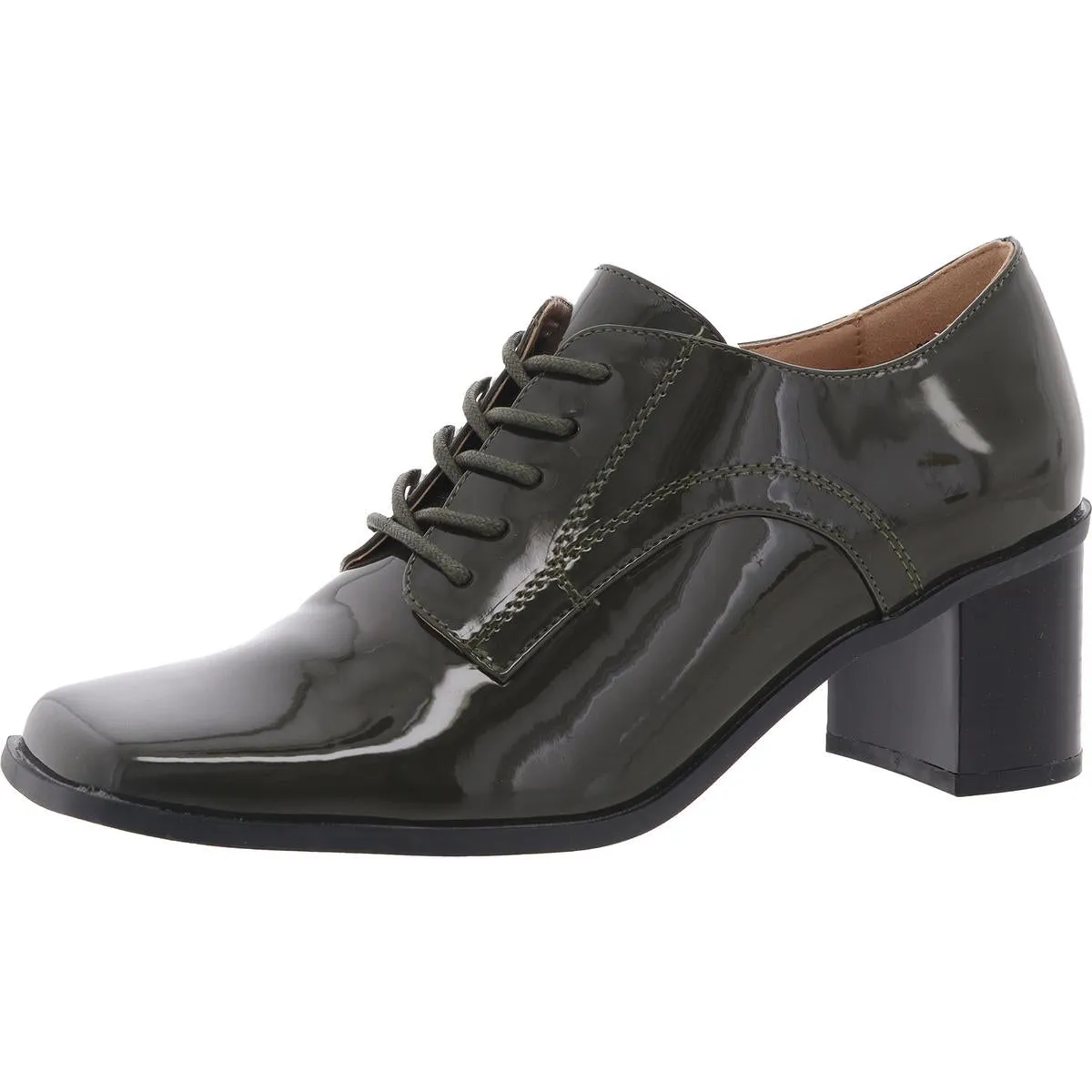 Womens Lace-Up Faux Leather Block Heels