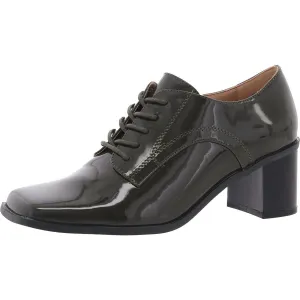 Womens Lace-Up Faux Leather Block Heels
