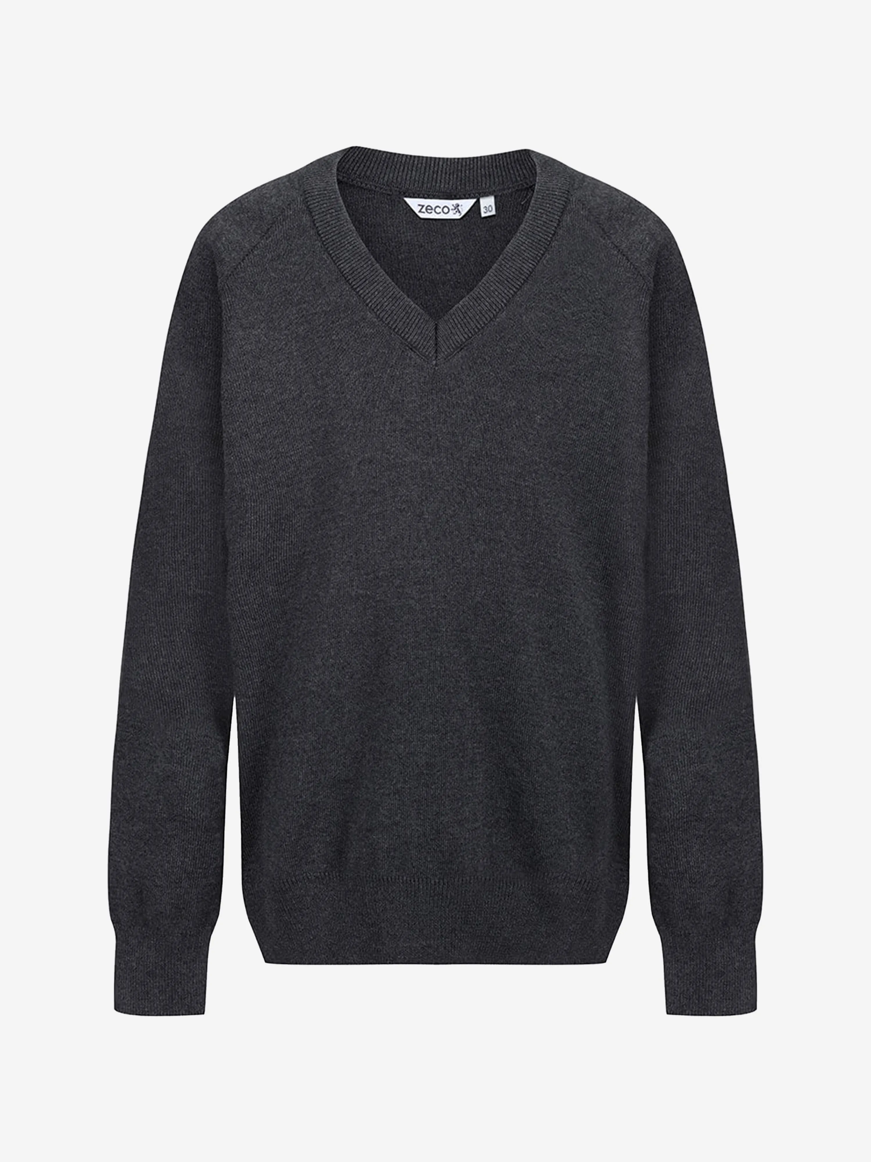 Zeco Kids School Cotton Mix Knitted V-Neck Jumper in Grey